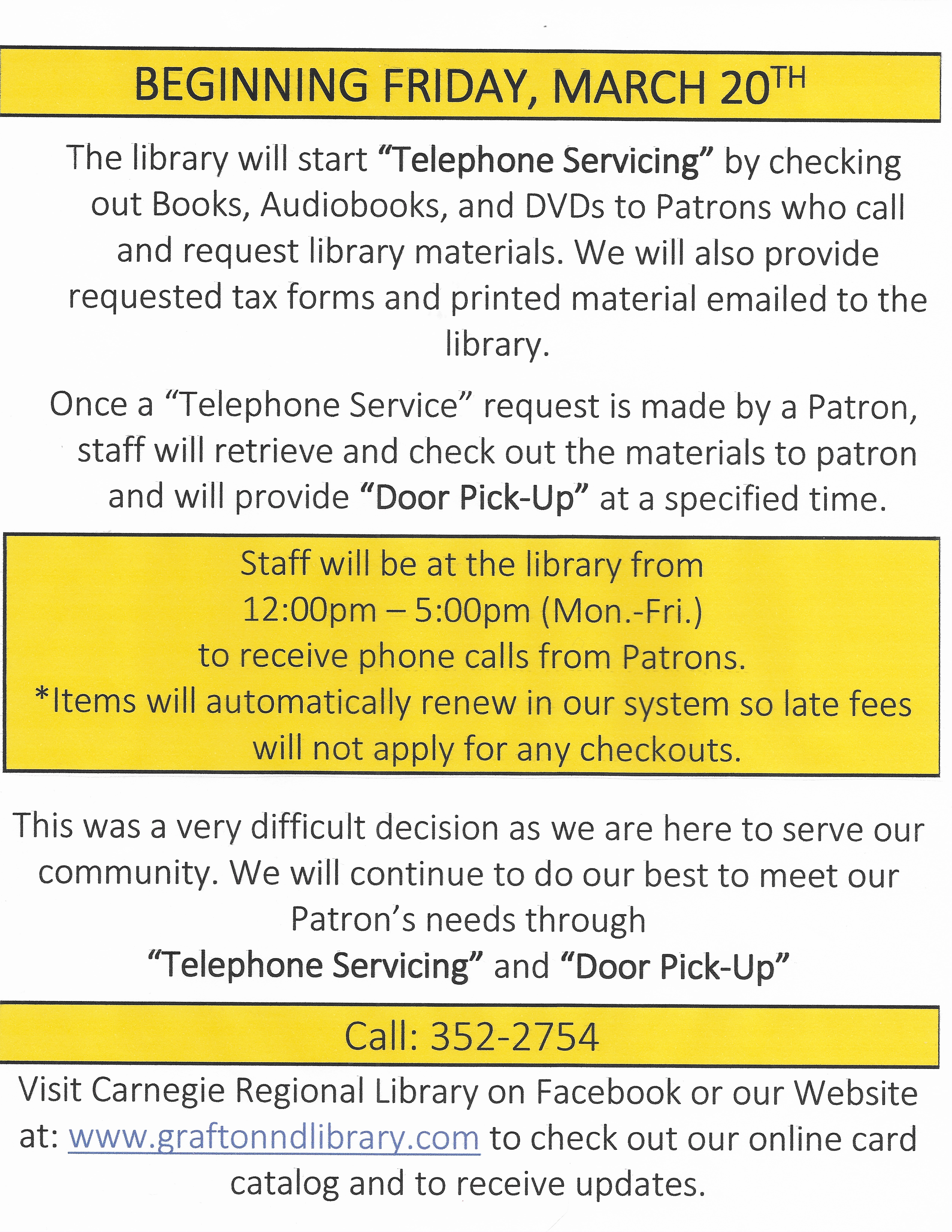 Telephone Servicing Poster - March 2020